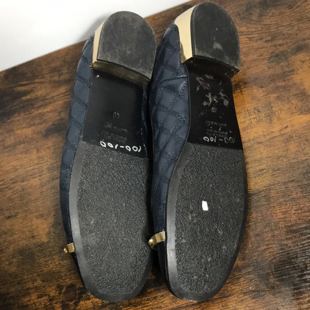 Vintage Napoleoni Navy Leather Quilted Gold Heels Ballet Flats Made in Italy - Picture 9 of 10